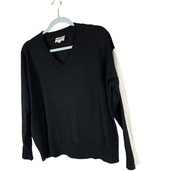 Marina V Paris Colorblock Cashmere Blend V-Neck Sweater Black T4 - Picture 3 of 8